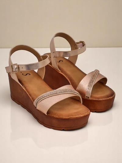Royalfashion Damen Wedgesandalen mit Strass und Glitter Aurora Glow