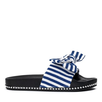 Hausschuhe in Weiß und Marineblau mit Akelia-Schleife - Schuhe