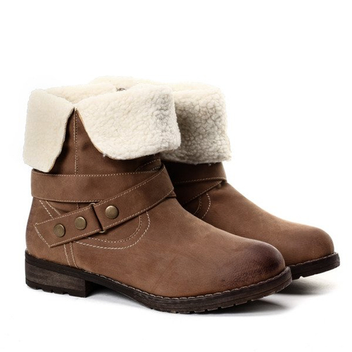 Ciemnobeżowe botki z kożuszkiem - Obuwie