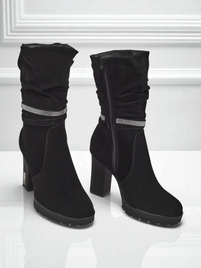 Matte Damen Stiefeletten mit Blockabsatz Ashen Bloom