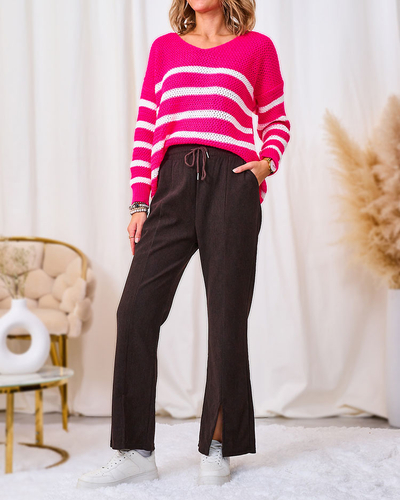 Royalfashion Dunkelbraune Cord-Stoffhose für Damen