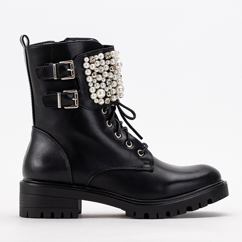 Чорні жіночі черевики з перлами Mais