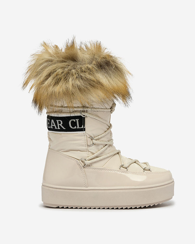 Royalfashion Kinder Schlupfschuhe a'la Schneestiefel mit Fell in beige Asika