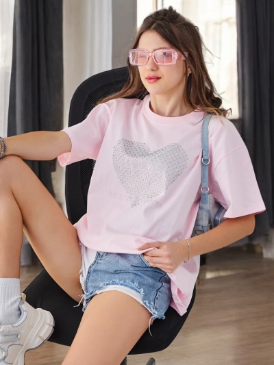 Royalfashion Жіноча бавовняна футболка LOVE з кристалами