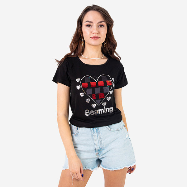 Schwarzes Damen-T-Shirt mit Aufdruck - Kleidung