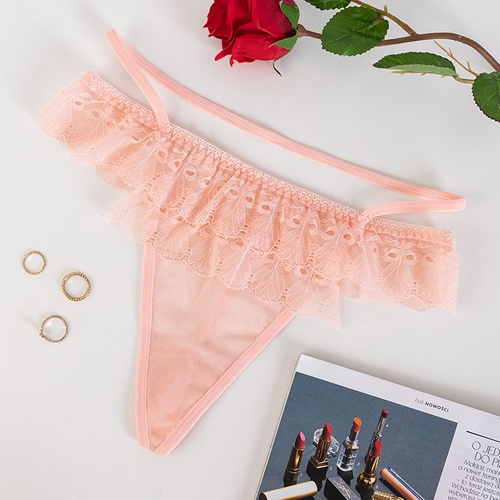 Мереживні стрінги в персиковому кольорі - Нижня білизна