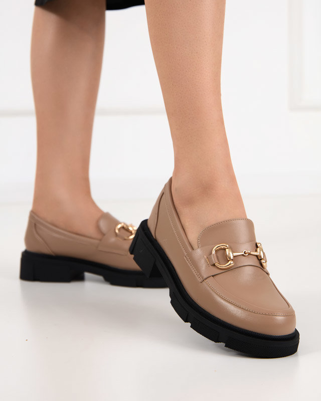 OUTLET Hellbraune Damenschuhe mit Ornament auf der Nase Veteca - Footwear