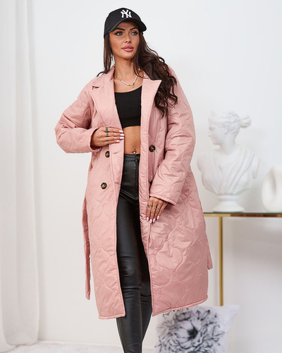 Royalfashion Damen Steppmantel mit Bindeband in hellrosa