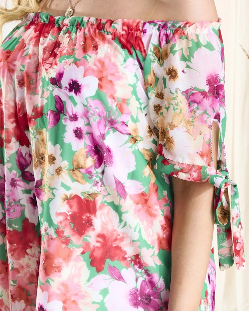 Зелена жіноча сукня а-ля гіпюшон з різнокольоровими квітами - Одяг