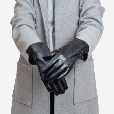 Schwarze klassische Damenhandschuhe aus Ökoleder - Accessoires