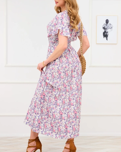 Violettes Maxikleid für Damen mit Blumenmuster - Kleidung
