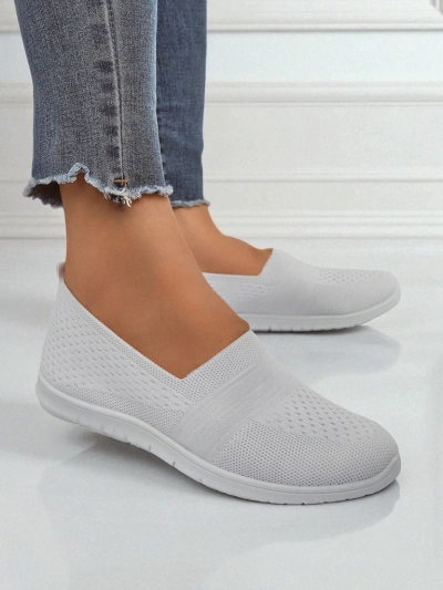Weiße Damen-Ballerinas Ariadne aus atmungsaktivem Stoff mit flacher Sohle