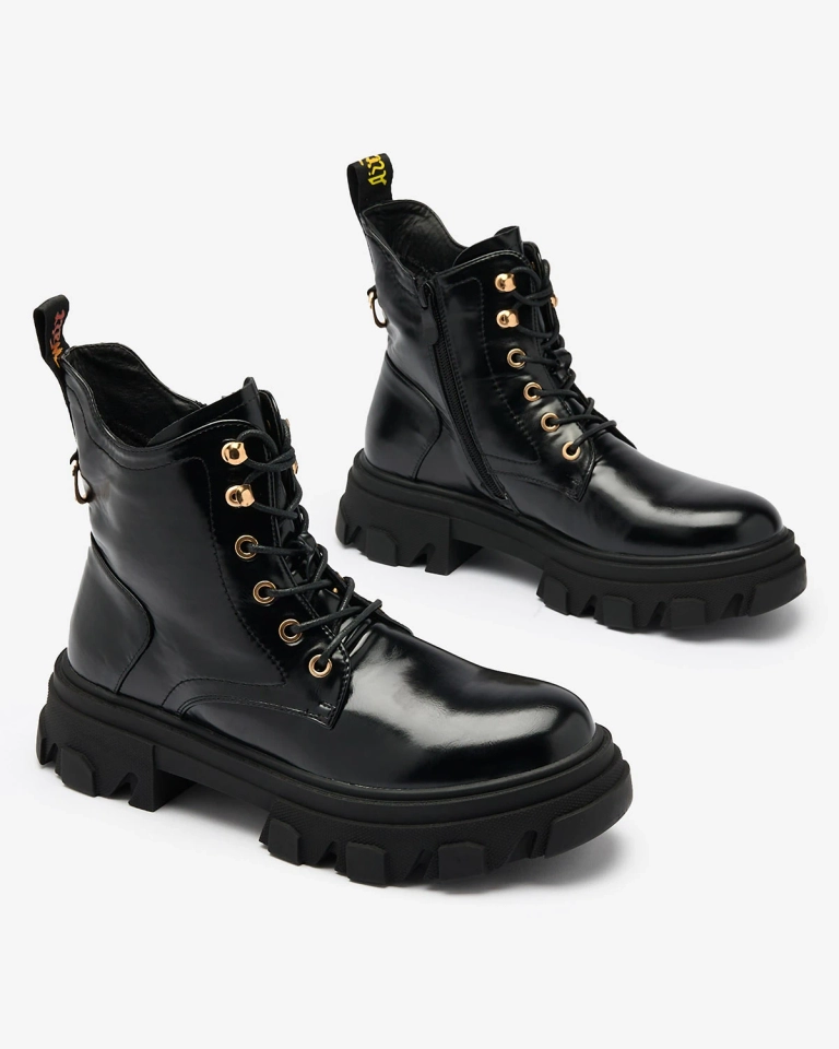 Royalfashion Schwarze isolierte Selori-Trapper-Stiefel aus Öko-Leder für Damen