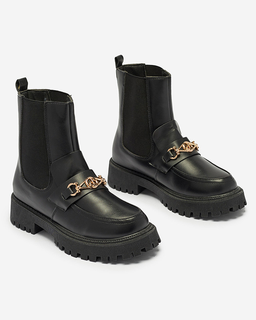 Чорні жіночі утеплені чоботи з екошкіри з декором Fera - Взуття