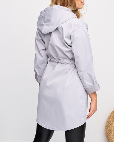 Hellgraue lange Windjacke mit gebundener Taille für Damen - Kleidung