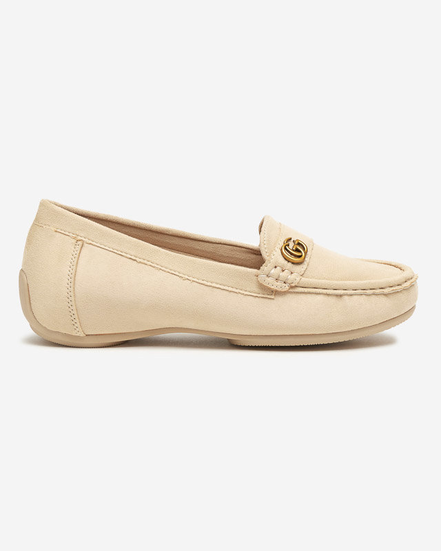Cremefarbene Damen-Mokassins auf niedrigem, bezogenem Keilabsatz Lemira - Footwear
