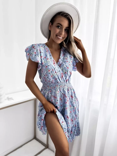 Royalfashion Blaues Minikleid für Damen mit Blumenmotiv