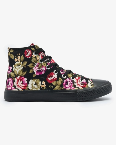 Royalfashion Women's High Black Floral Sneakers Soxic