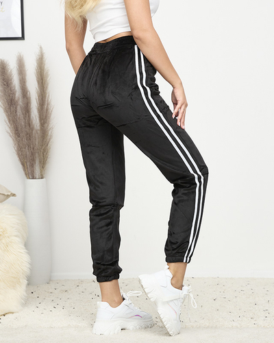 Schwarze isolierte Velours-Jogginghose für Damen mit Streifen - Kleidung