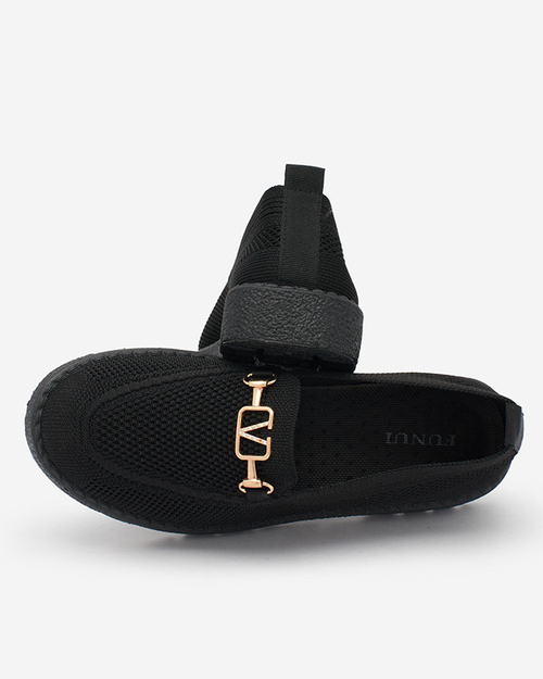 Royalfashion Чорні жіночі тканинні мокасини з золотим декором Ertica