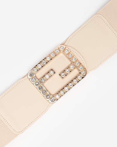 Breiter, elastischer Damengürtel in Creme mit Zirkonia - Accessoires