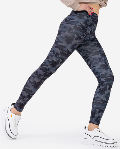 Gemusterte dunkelgraue Leggings mit hoher Taille für Damen - Kleidung