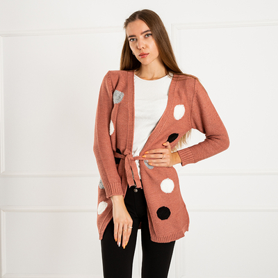 Dunkelrosa Damen Strickjacke mit farbigen Pins - Kleidung