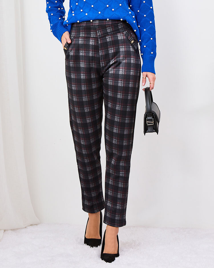 Royalfashion Grau-rote isolierte Karo-Treggings für Damen