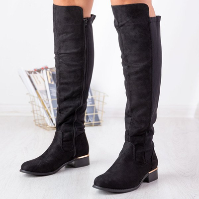 Schwarze Stiefel mit flachem Absatz Leihen - Schuhe 1