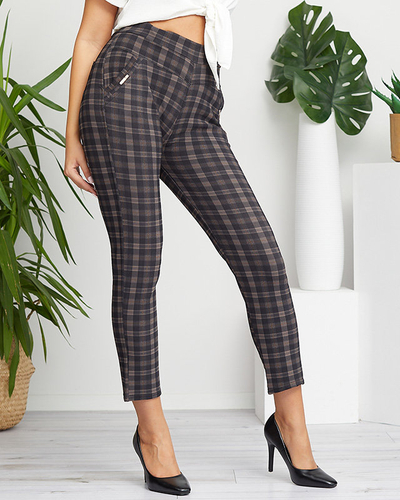 Schwarz-braun karierte Damen-Treggings mit Taschendetails - Kleidung