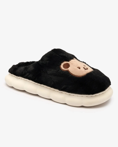 Royalfashion Schwarze Damen-Pelzpantoffeln mit Teddybär Hettres