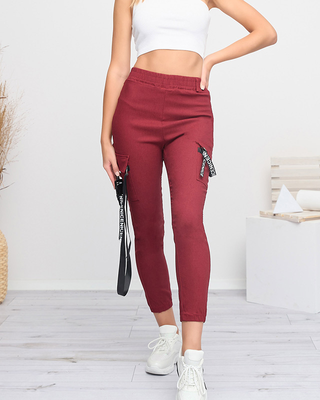 Kastanienbraune Damen-Cargohose mit Gürtel - Kleidung