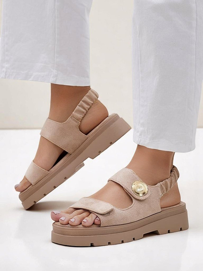 Beige Damen Plateausandalen Royalfashion Callista aus Wildleder