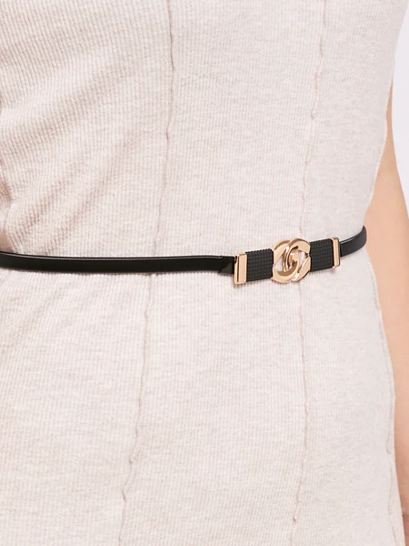 Damen Metallgürtel Callista Nero schwarz, minimalistisch, mit Hakenverschluss