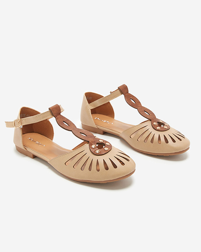 Beigefarbene durchbrochene Damen-Ballerinas mit Ausschnitten an den Seiten Erraf-Footwear