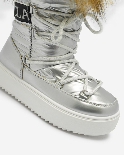 Сріблясті дитячі сліпони а-ля снігоступи з хутром Asika - Взуття