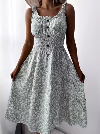 Knielanges Kleid für Damen mit Blumenmuster Kleidung