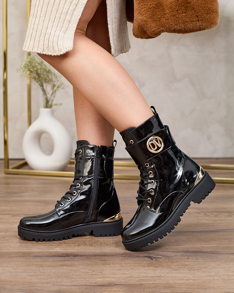 Royalfashion Damen Lackstiefel in schwarz Simbeba