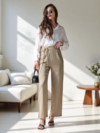 Royalfashion Weite Damenhose mit seitlichen Bindebändern