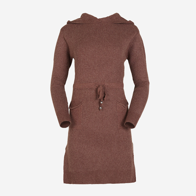 Dunkelbraunes Damen Pulloverkleid mit Kapuze - Kleidung