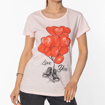Rosafarbenes Damen-T-Shirt mit Aufdruck BALLOON - Kleidung
