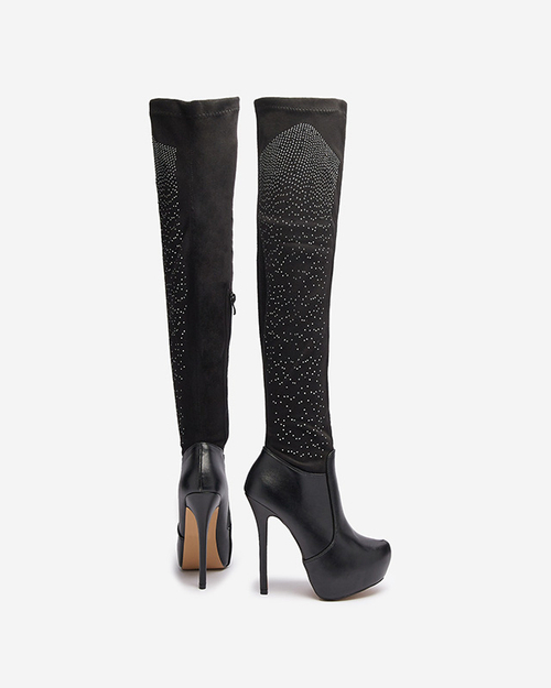Жіночі чоботи до коліна на шпильці чорного кольору Agiocio- Footwear