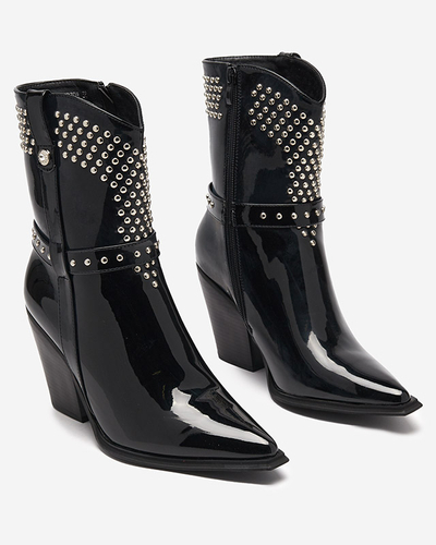 Чорні ковбойські чоботи на високій халяві зі стразами Loulur- Footwear
