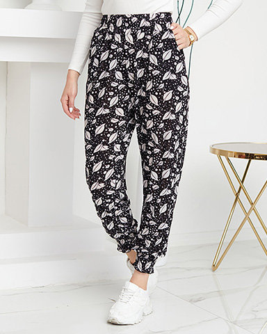 Чорно-білі жіночі повітряні штани з малюнком - Одяг