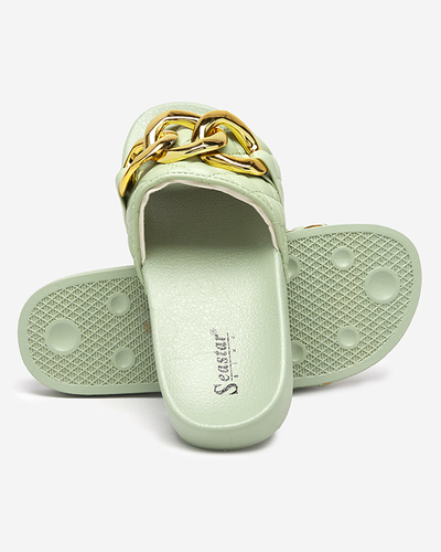 Grüne gesteppte Damenhausschuhe mit goldener Kette Eteris - Schuhe