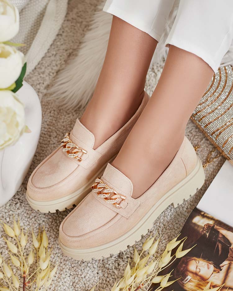 Royalfashion Damen Öko-Wildleder Mokassins mit Ornament Lehels