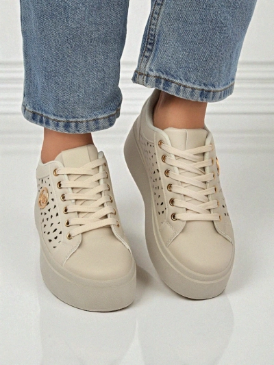 Damen Sneakers Ecru auf Plateausohle Boreas Royalfashion Öko-Leder