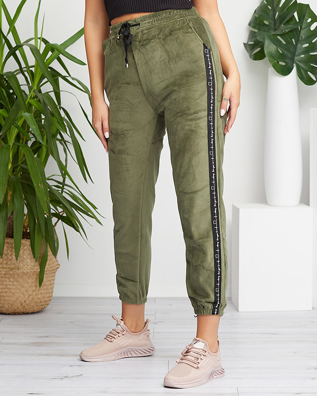 Dunkelgrüne Damen-Treggings mit Streifen - Kleidung