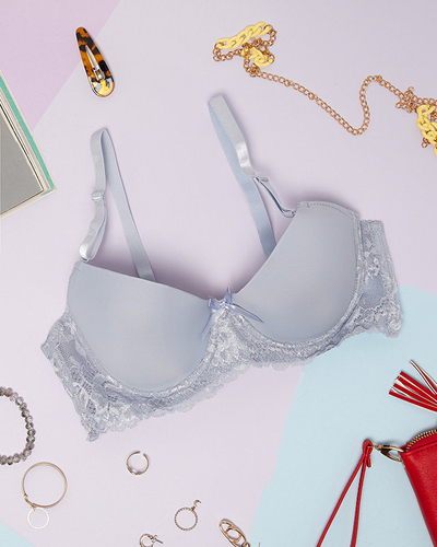 Einfarbiger, blauer Damen-BH mit Spitze - Unterwäsche