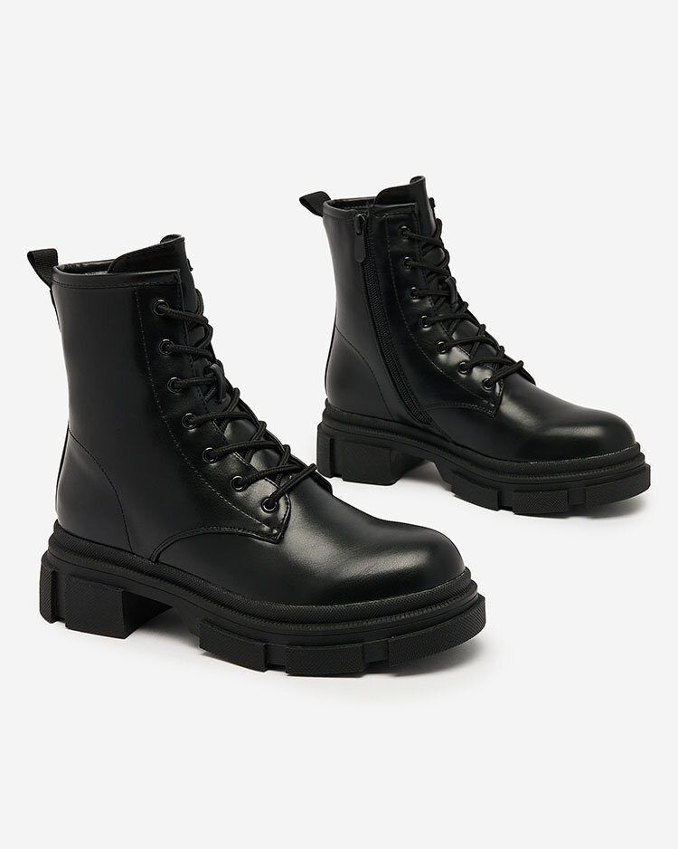 Royalfashion Eco Leder Damen Baggerstiefel in schwarz Stiifer